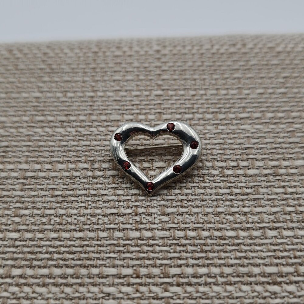 Sterling Silver Garnet Gems Heart Love Pin Brooch A3328